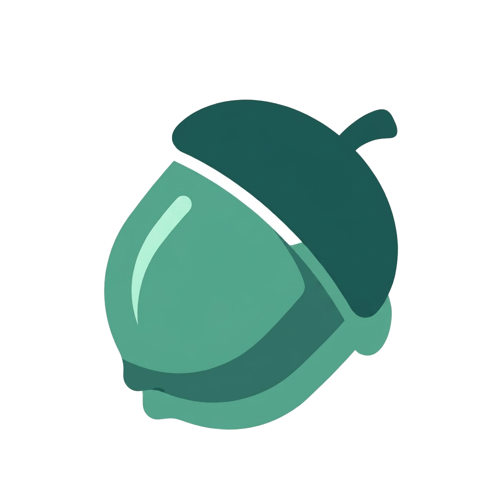 Illustrated green acorn — the Acorn Labs mark — tilting to follow the cursor